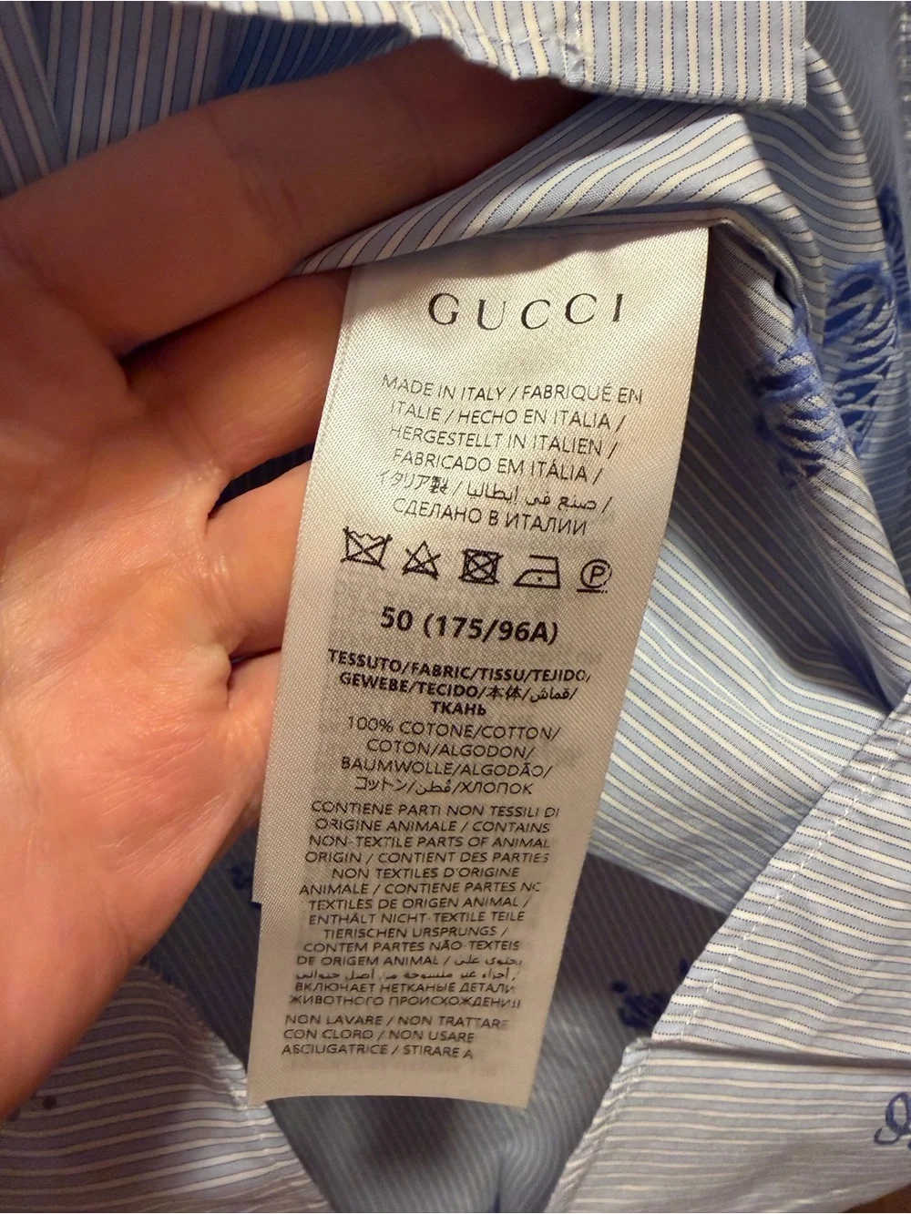 New Authentic Gucci Logo Button Up Casual Shirt White Blue Size IT 50 / US L